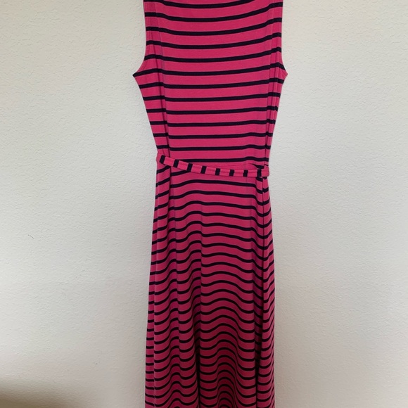 TALBOTS Pink with navy stripe  fit and flare tank dress with tie belt.   Small - Picture 6 of 8